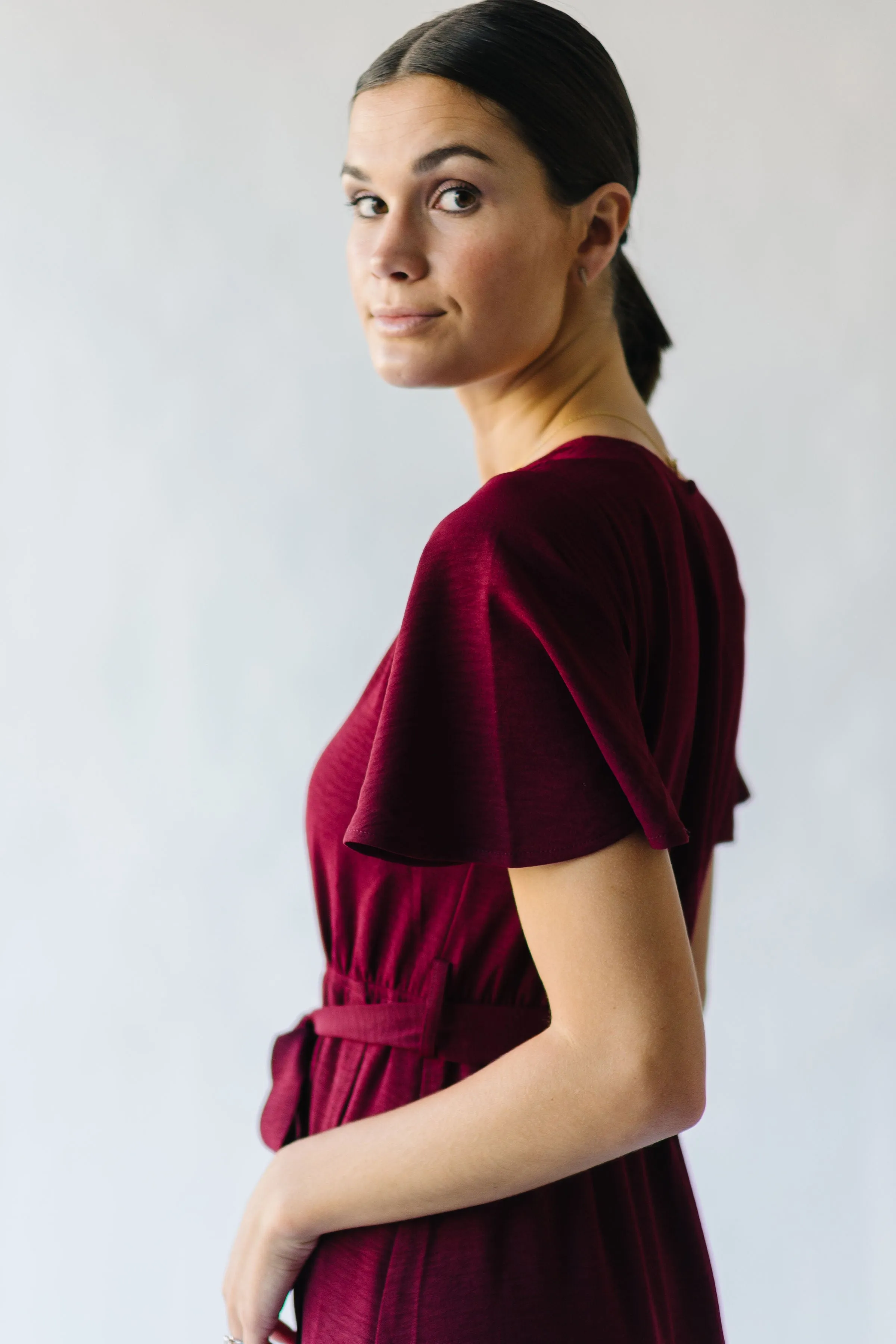 The Dell Woven Wrap Dress in Burgundy