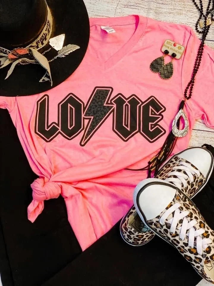 The Lightening Bolt Cheetah Love Valentine V Neck Tee