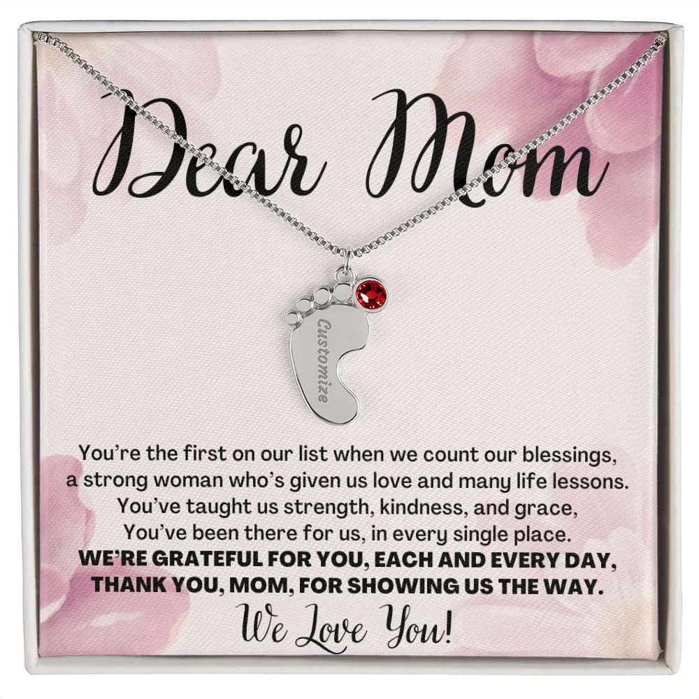 To Mom Gift From Kids, We Love You Custom Baby Feet Necklace with Birthstone