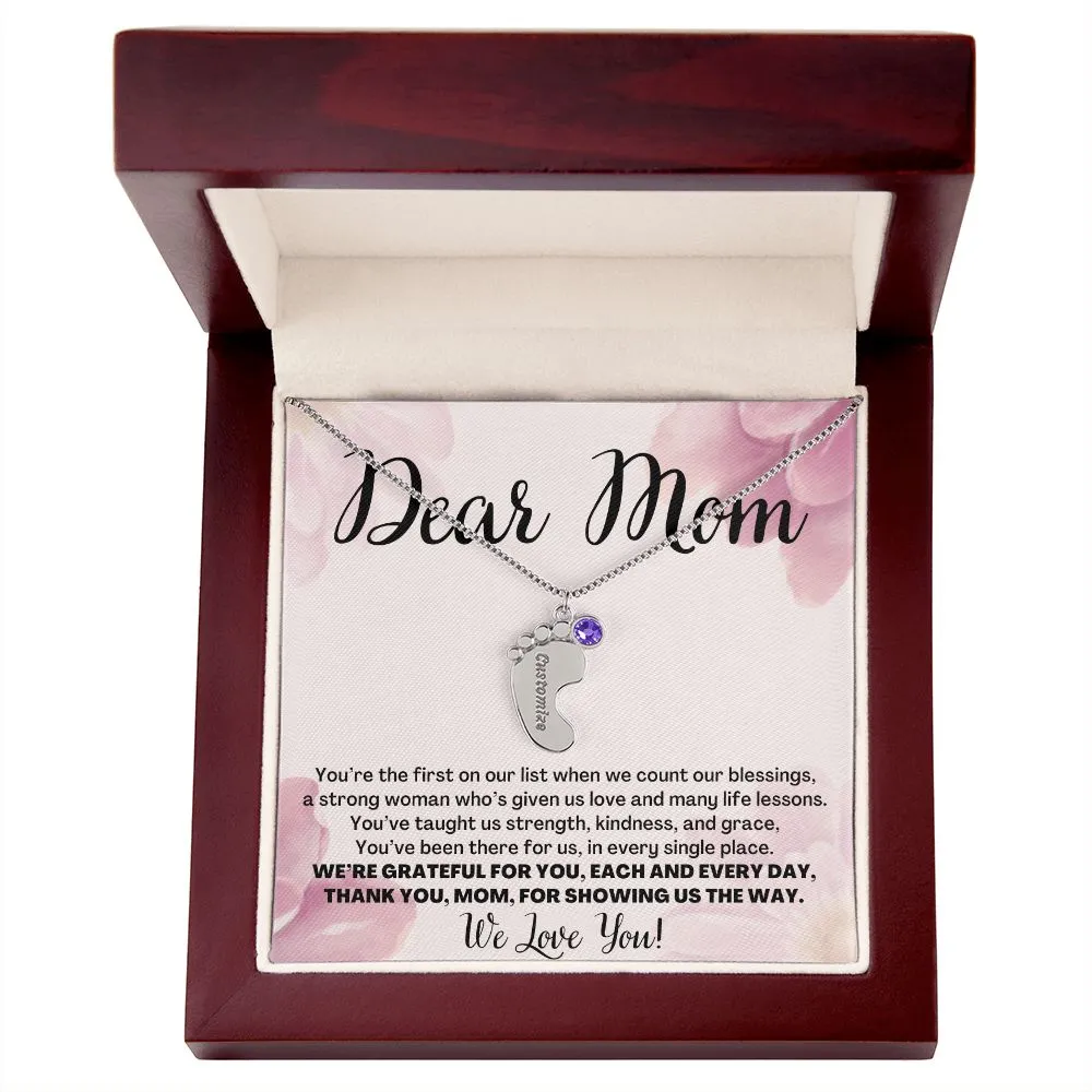 To Mom Gift From Kids, We Love You Custom Baby Feet Necklace with Birthstone