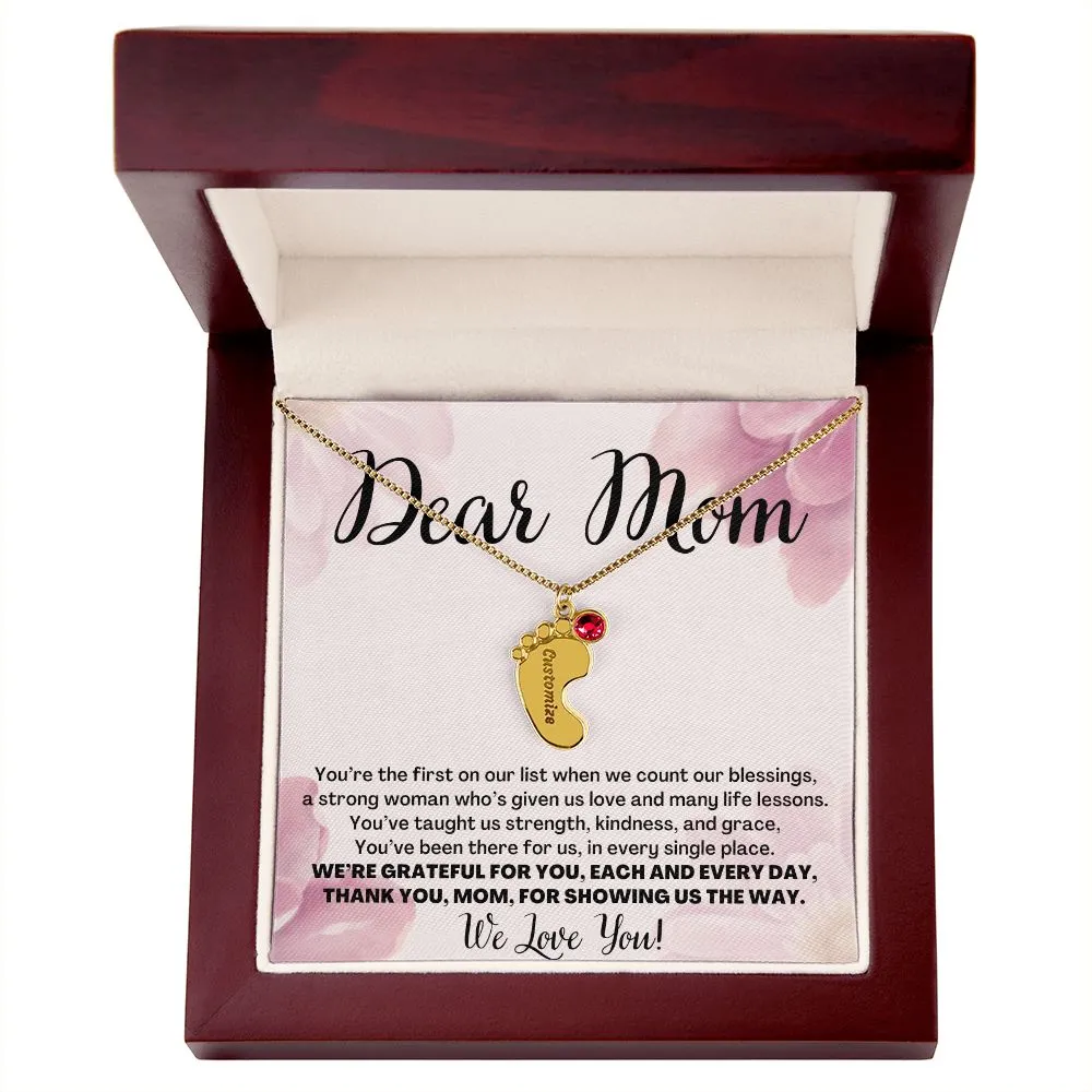 To Mom Gift From Kids, We Love You Custom Baby Feet Necklace with Birthstone