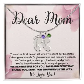 To Mom Gift From Kids, We Love You Custom Baby Feet Necklace with Birthstone