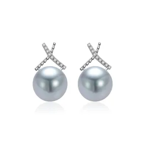 Top Lustre 18K Gold Silver Blue Akoya Pearl Earrings KE00173