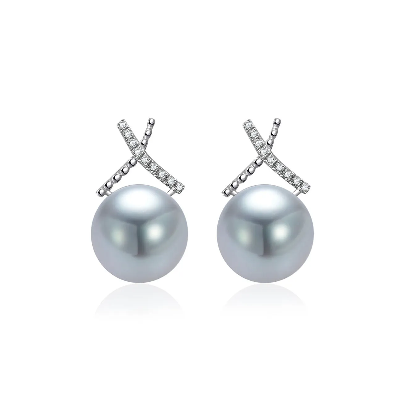 Top Lustre 18K Gold Silver Blue Akoya Pearl Earrings KE00173