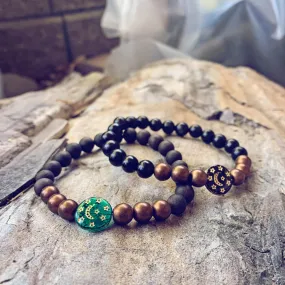 tranquility // black sandalwood and czech glass bracelet with moon & stars bead