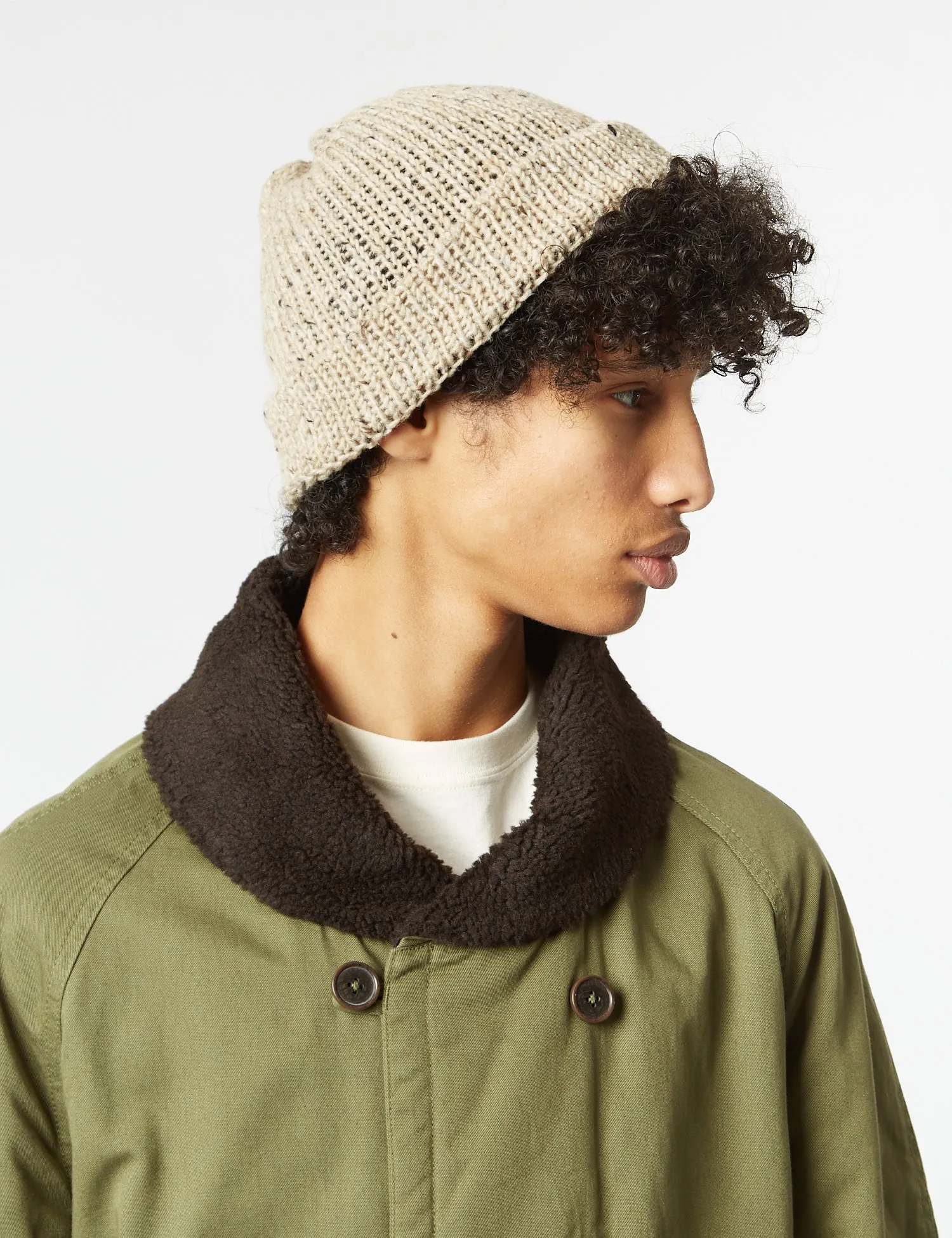 Universal Works Short Watch Beanie Hat - Oatmeal Brown Marl