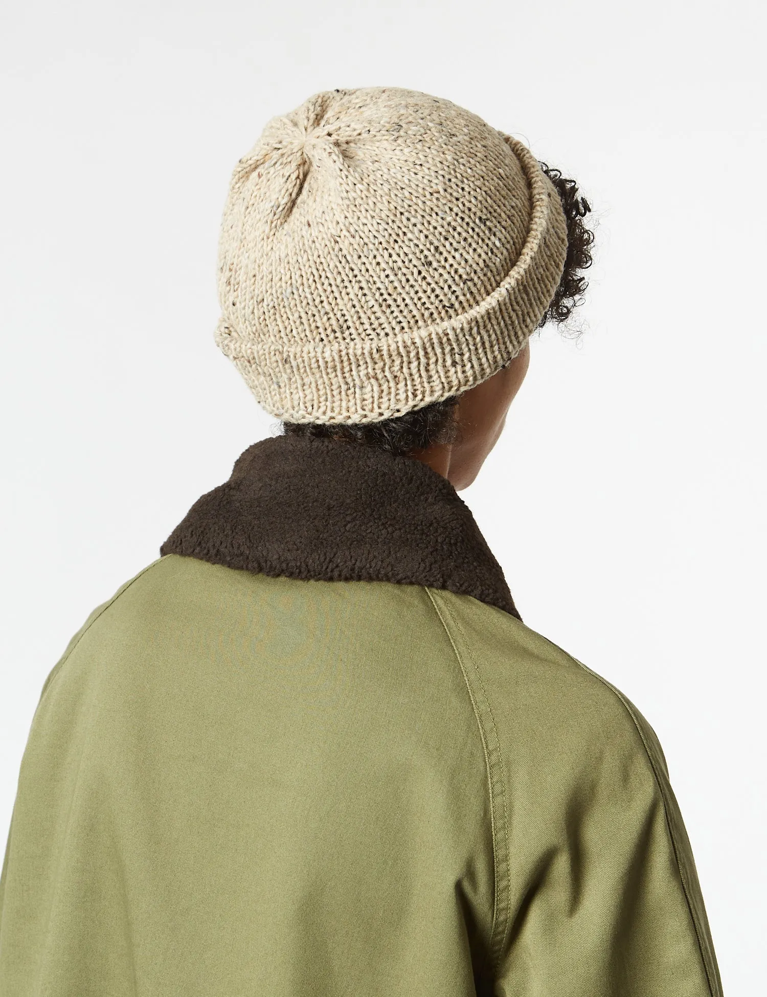 Universal Works Short Watch Beanie Hat - Oatmeal Brown Marl