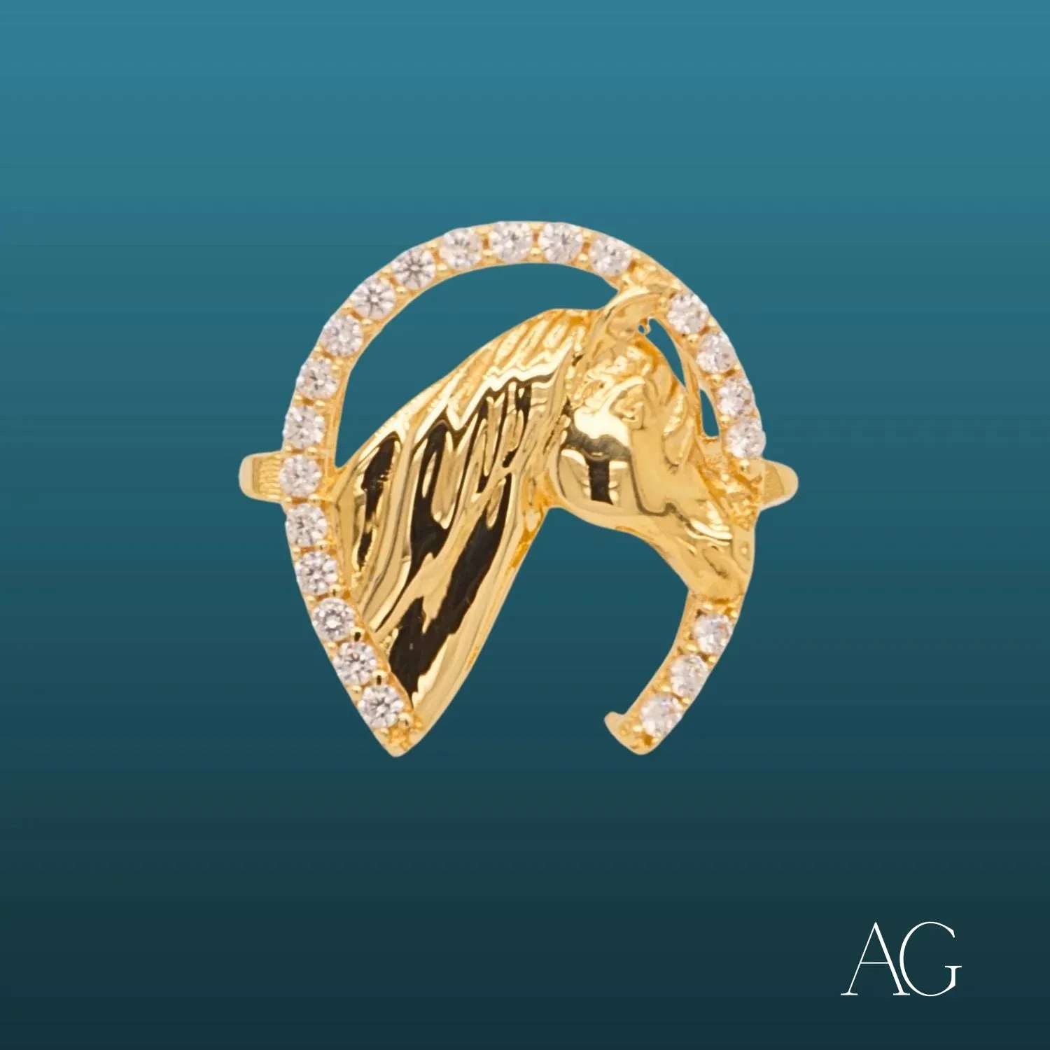 Unleash Elegance: The 18k Gold Horse Adorned with CZ Ring