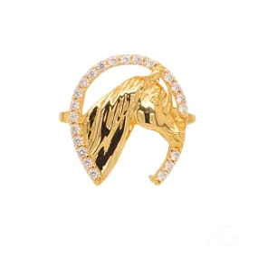 Unleash Elegance: The 18k Gold Horse Adorned with CZ Ring