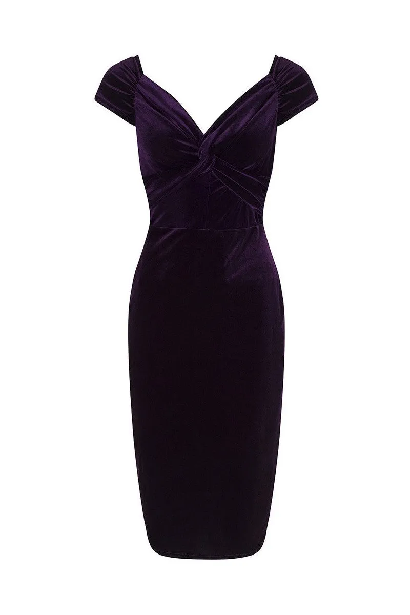 Vintage 1940s Purple Velour Crossover Wiggle Dress