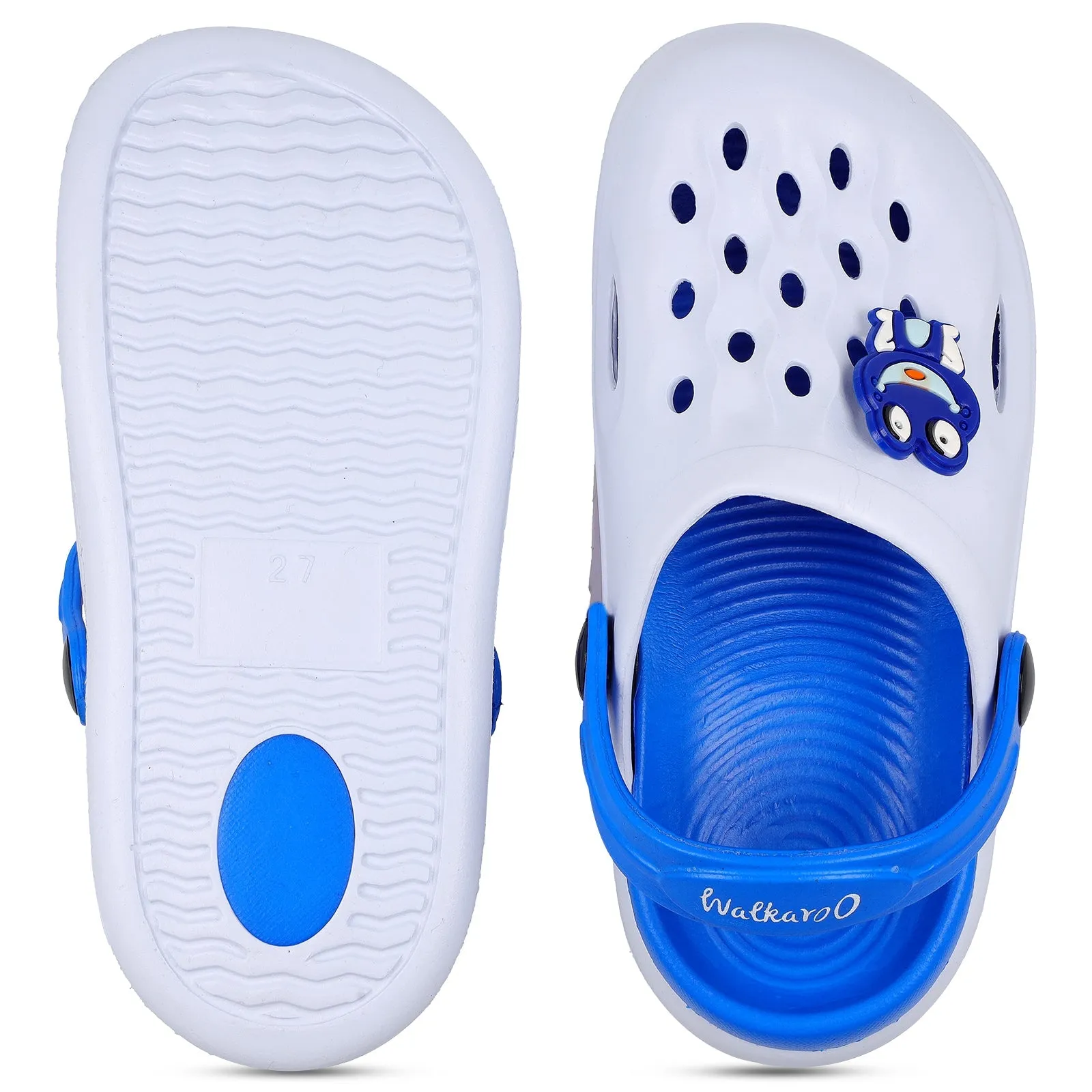 Walkaroo Basix Kids Solid Clog Sandals  - WK360 White Blue