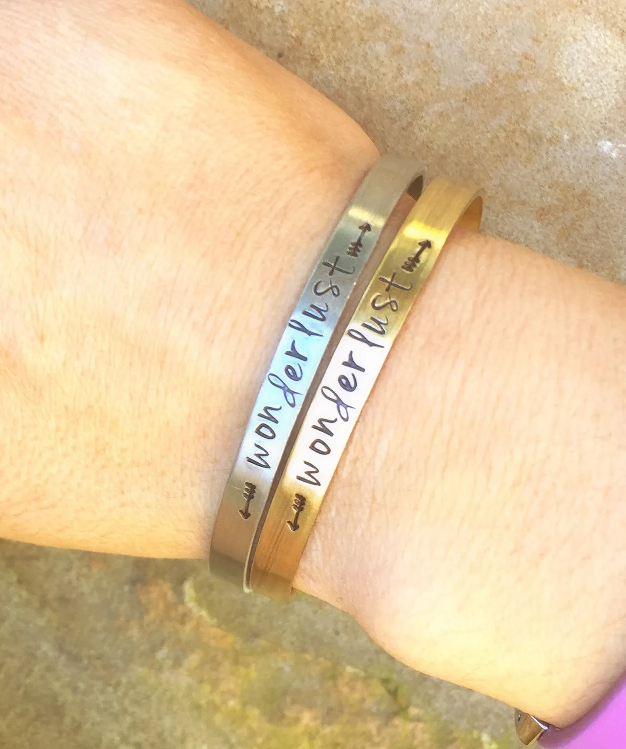 Wanderlust Cuff, Inspirational Jewelry,  Personalized Skinny Bracelet, Hand Stamped Message Bracelet, Skinny Cuffs, natashaaloha