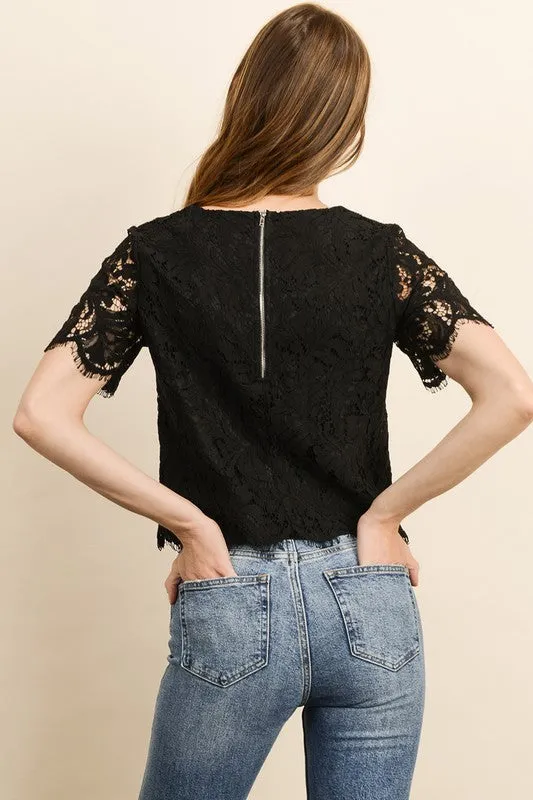 Wedding Bells Crop Lace Top in Black