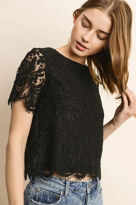 Wedding Bells Crop Lace Top in Black