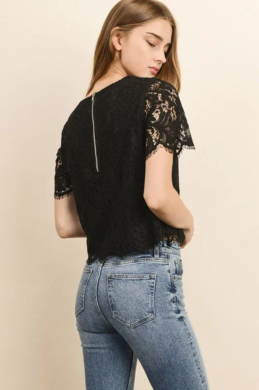 Wedding Bells Crop Lace Top in Black