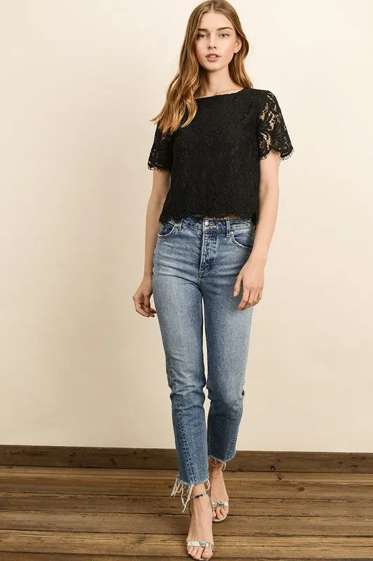 Wedding Bells Crop Lace Top in Black