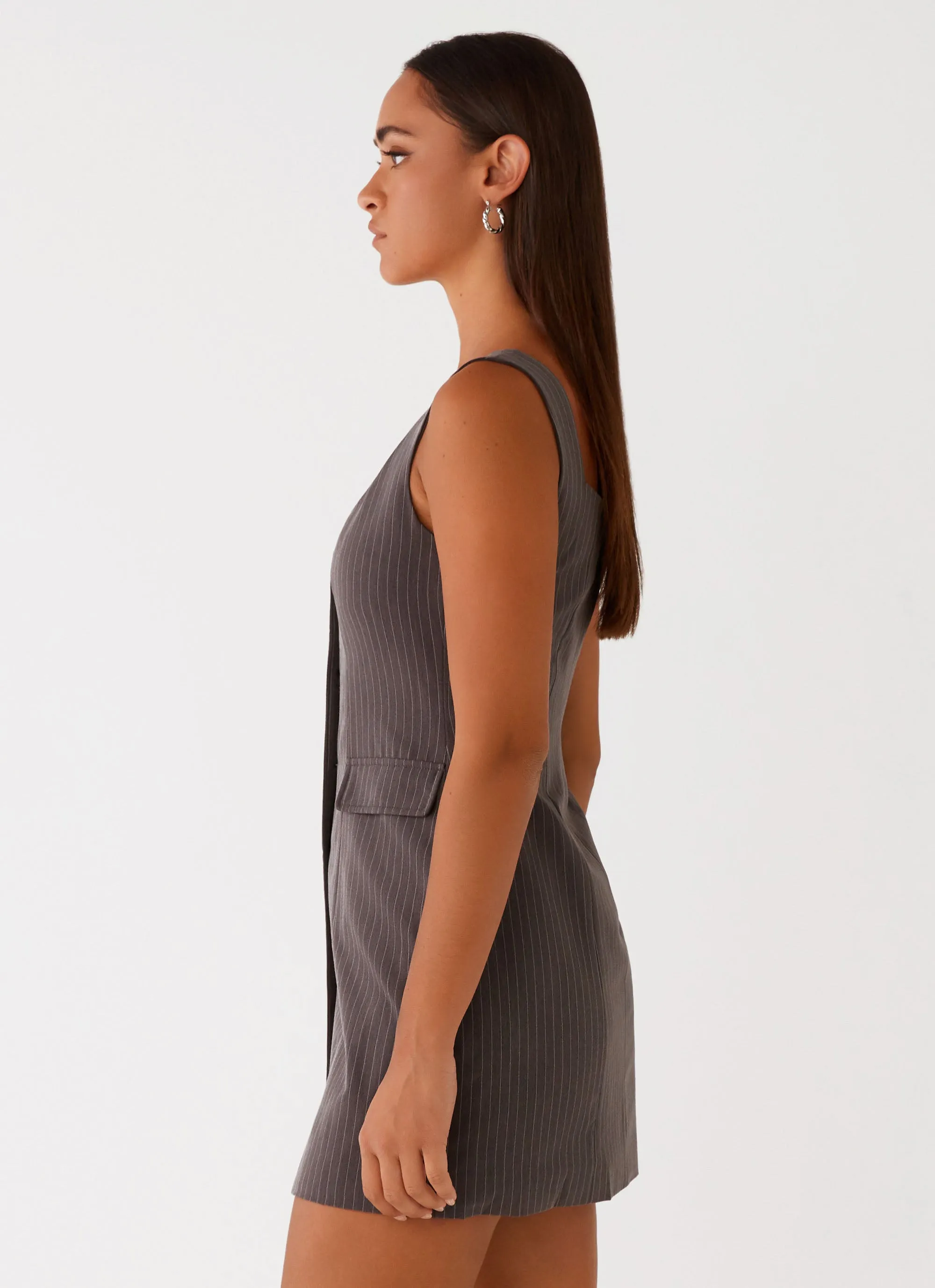 Westwood Mini Dress - Grey Pinstripe