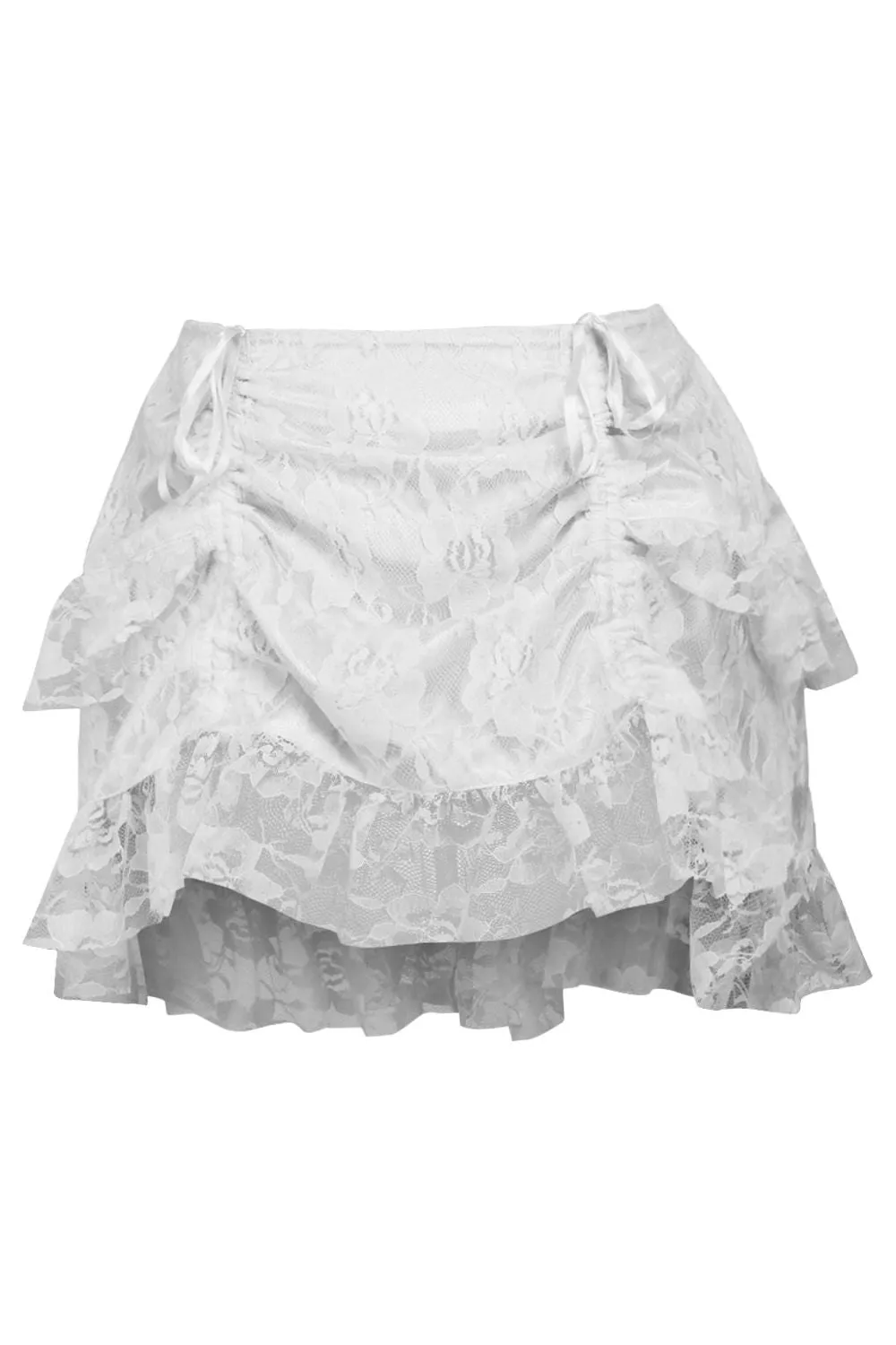 White Lace Ruched Bustle Skirt