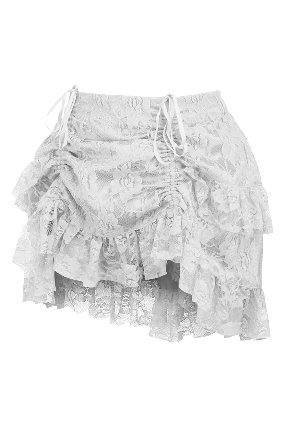 White Lace Ruched Bustle Skirt