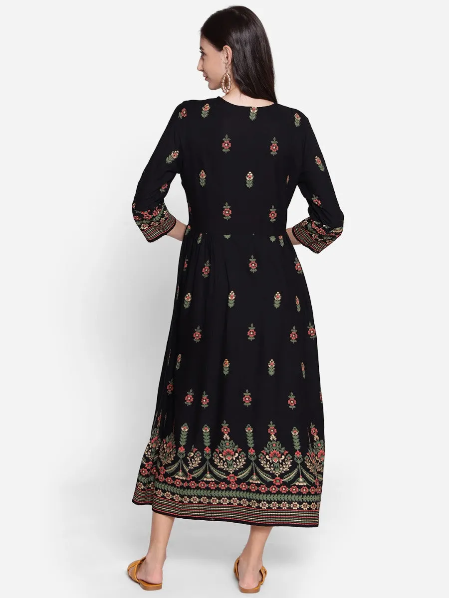 Women Black Floral Printed Dress