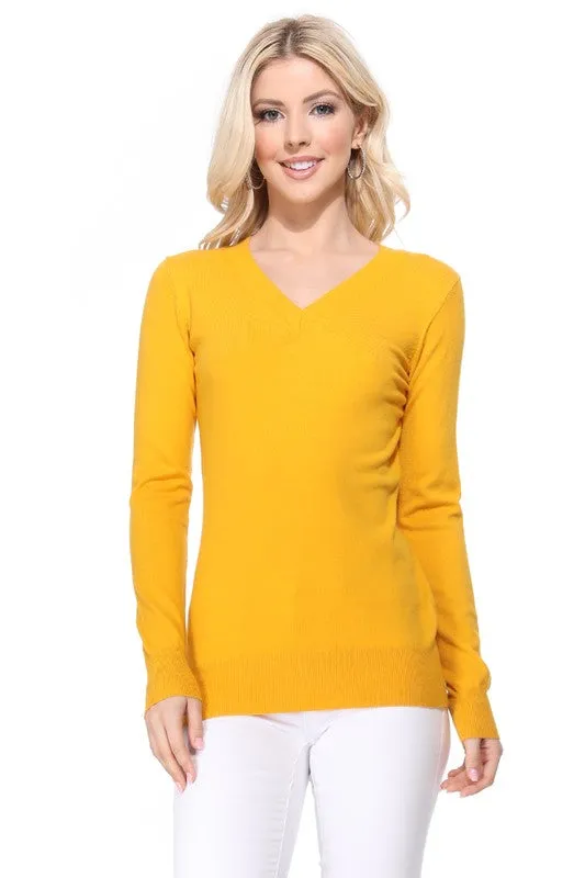 Women's Long Sleeve V-Neck Pulll Over Sweater Top