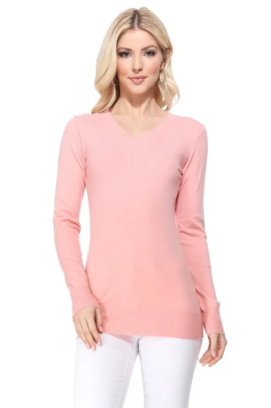 Women's Long Sleeve V-Neck Pulll Over Sweater Top