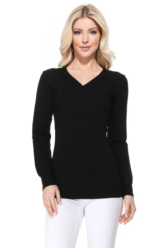 Women's Long Sleeve V-Neck Pulll Over Sweater Top