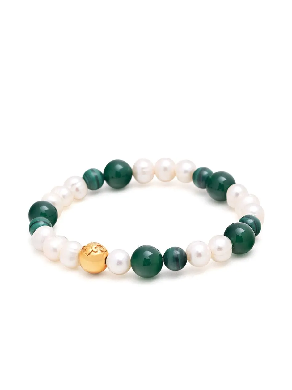 Women's Wristband with Pearls and Malachite