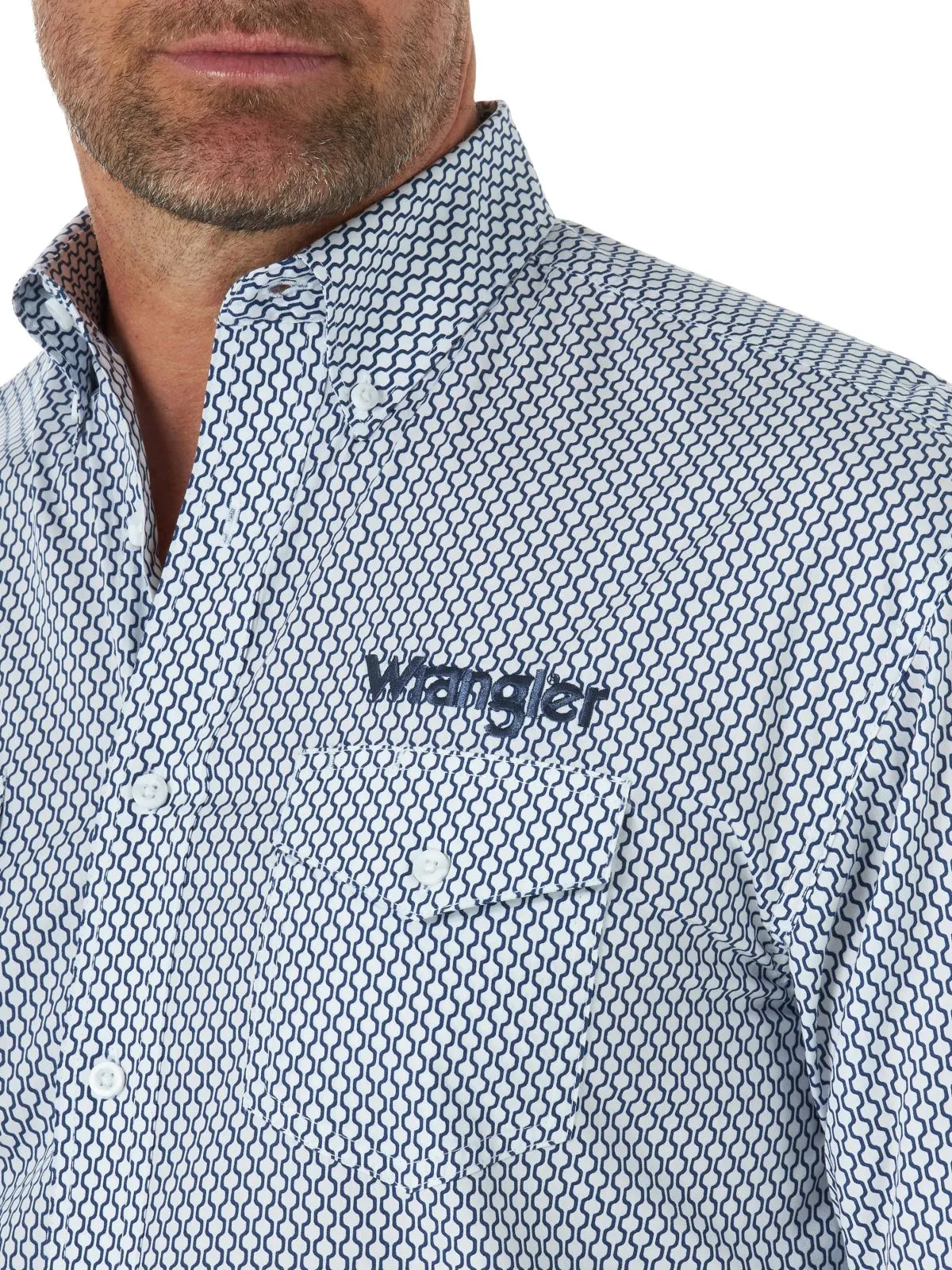 'Wrangler' Men's Logo Western Button Down - Blue